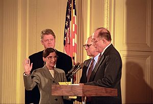 Chief Justice William Rehnquist Administers the Oath of Office to Judge Ruth Bader Ginsburg as Associate Supreme Court Justice at the White House - NARA - 131493872