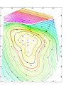 Contour map software screen snapshot of isopach map for 8500ft deep OIL reservoir with a Fault line
