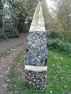 Duke's Meadows way marker with stars and map, 2002