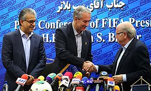 FIFA President Sepp Blatter and AFC President Salman Al-Khalifa with FFIIR President Ali Kafashian