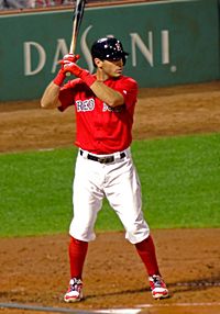 Ian Kinsler batting for the Red Sox in 2018 (Cropped)