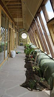 Inside greenhouse of Global model Earthship