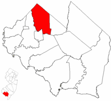 Upper Deerfield Township highlighted in Cumberland County. Inset map: Cumberland County highlighted in the State of New Jersey.