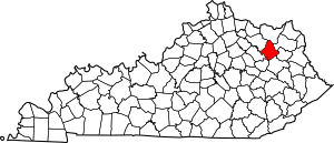 Map of Kentucky highlighting Rowan County