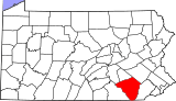 Map of Pennsylvania highlighting Lancaster County.svg