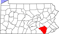 Lancaster County's location in Pennsylvania