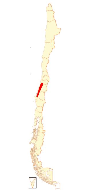 Range of Rhinoderma rufum (in red)