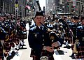 Members of the U.S. Coast Guard Pipe Band march up Fifth Avenue in the 250th St. Patrick's Day Parade, Manhattan, N.Y., March 17, 2010