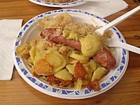 Mettwurst with sauerkraut and potatoes