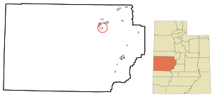 Location of Oasis within Millard County and the State of Utah.