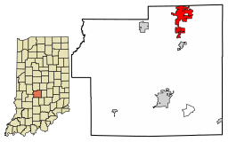 Location of Mooresville in Morgan County, Indiana.