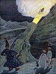 Peterchens Mondfahrt - Die Mondkanone, engl. The Moon Cannon, Illustration von Hans Bartuschek, Verlagsanstalt Hermann Klemm K.G., Leipzig