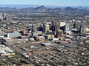 Phoenix AZ Downtown from airplane