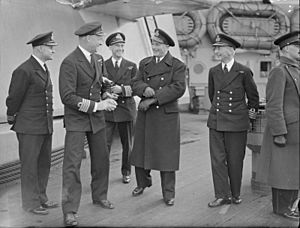Rear Admiral I G Glennie Rad Home Fleet Visits C-in-c Home Fleet. 13 January 1943, Scapa Flow. A14179