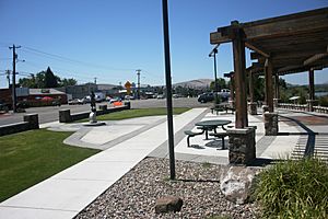 Richland Y - looking west from park commemorating Sacajawea toward Badger Mountain through business zone.