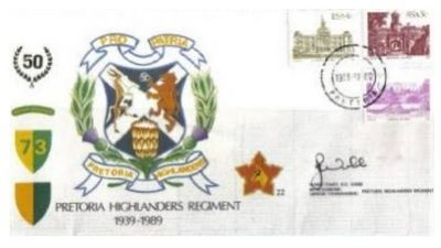 SADF 73 Brigade Pretoria Highlanders Commemorative letter