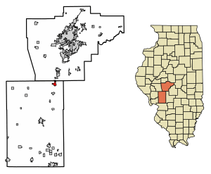 Location of Virden in Sangamon County, Illinois.
