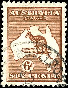 Stamp Australia 1929 6p kangaroo map