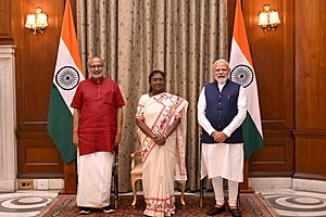The President of India, Smt Droupadi Murmu administered the Oath of Office of Vice President of India to Shri C. P. Radhakrishnan at a Swearing-in-Ceremony held at Ganatantra Mandap, in Rashtrapati Bhavan on September 12, 2025