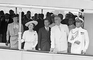 The Roosevelts with the King and Queen of England sailing on the USS Potomac, June 9, 1939 (cropped)
