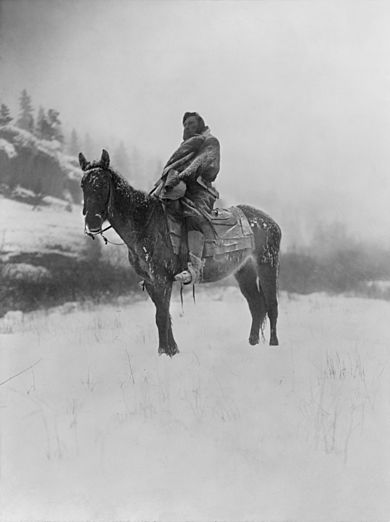 The Scout in Winter, Crow, 1908, Edward S. Curtis (restored II)