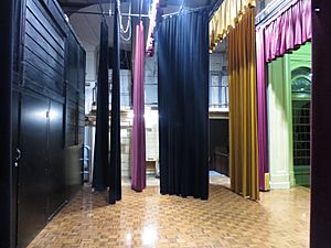 Theatre Stage Albert Hall looking stage left showing theatre curtains (2016)