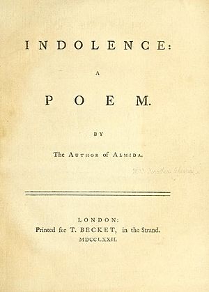 Title page of Dorothea Celesia's Indolence-1772