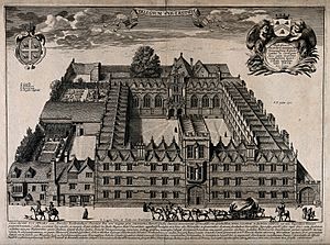 University College, Oxford; aerial view with key and coats o Wellcome V0014176