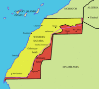 Western sahara map showing morocco and polisaro