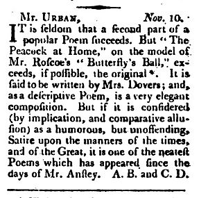 "The Gentlemen's Magazine" Nov. 1807 "The Peacock 'at Home'"