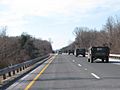A military convoy of Hummers leaving DC the day after the Inauguration of Barack Obama