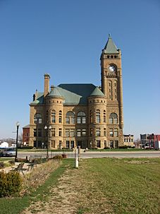 Courthouse building with clock–tower and two additional towers