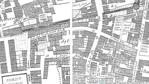 Bull and Mouth Street from Ogilby & Morgan's map