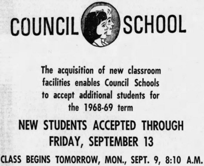 Council School Advert (Clarion Ledger Sept 6 1968 page 4).png