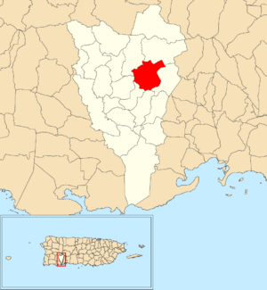 Location of Duey within the municipality of Yauco shown in red