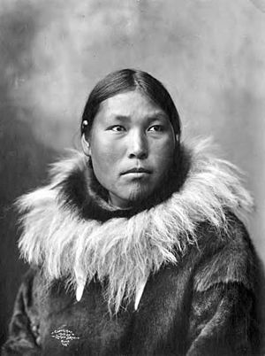 Eskimo woman with chin tattoo wearing fur parka, Nome, Alaska, 1903 (AL+CA 6117)
