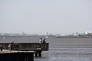 Fishermen at Jones Point, Alexandria, Virginia, with the United States Capitol in the background