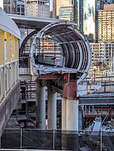 Harbourside monorail station under demolition, May 2023