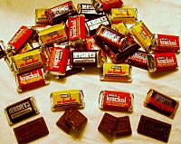 A packaged candy bar assortment of miniature versions of the Hershey’s Chocolate Bar, Hershey’s Special Dark Chocolate Bar, Krackel Chocolate Bar, and Mr. Goodbar