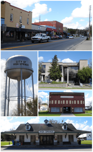 A composite of pictures—downtown area, water tower, city hall, Priest Theatre, old railroad depot