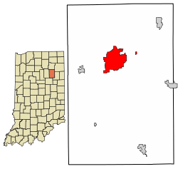 Location of Huntington in Huntington County, Indiana