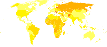 Inflammatory heart diseases world map - DALY - WHO2004