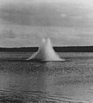 Last submarine mine being exploded at Fort Lytton on closure of minefield Easter 1908