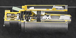 MMX spacecraft corer (cutaway model) in 1F atrium of JA2024 at Tokyo Big Sight October 19, 2024 (cropped)