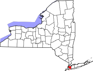 Map of New York highlighting Queens County