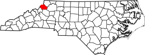 Map of North Carolina highlighting Watauga County