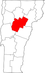 Map of Vermont highlighting Washington County
