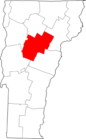 Map of Vermont highlighting Washington County