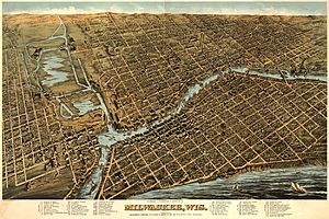 Milwaukee birdseye map by Bailey (1872). loc call no g4124m-pm010450