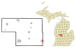 Location of Carson City within Montcalm County, Michigan